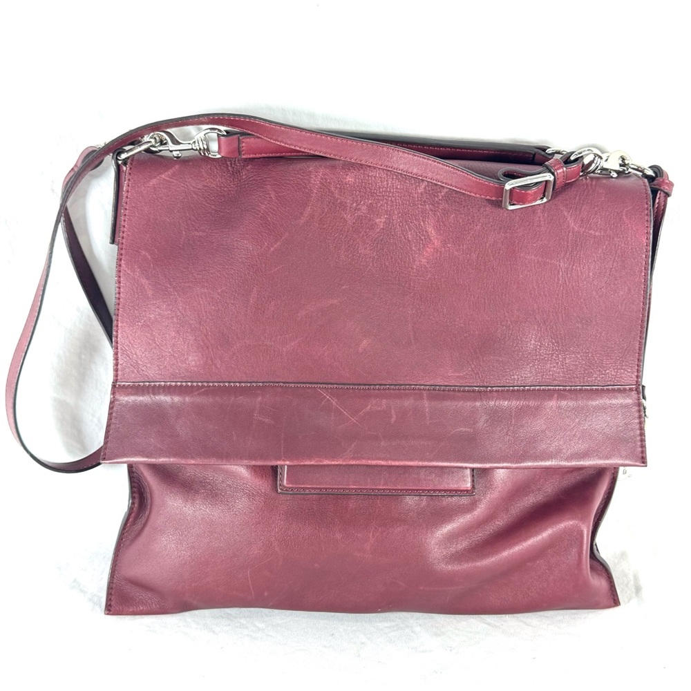 RABEANCO Burgundy Leather Shoulder Flap Shoulder Bag